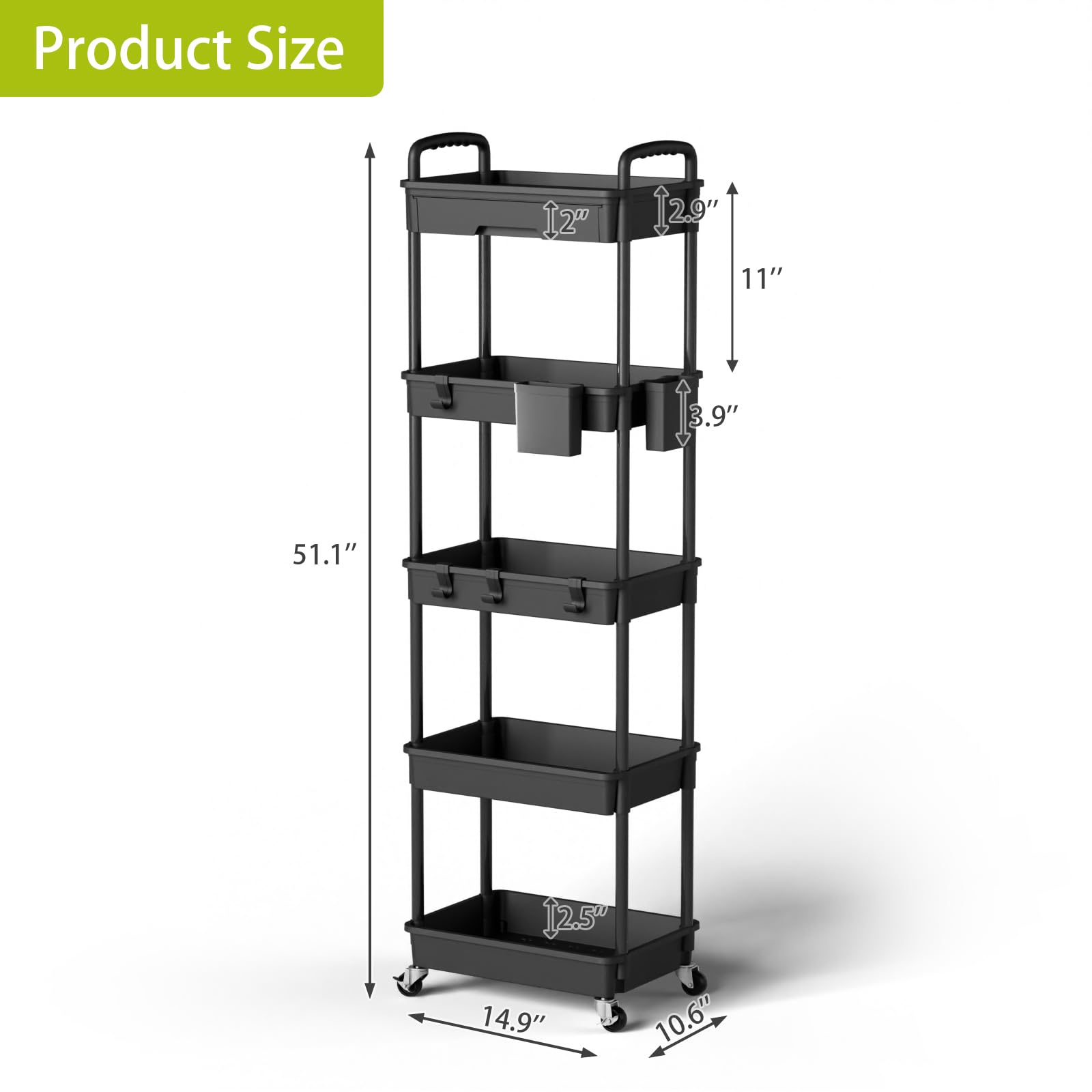 Sorgion 5 Tier Rolling Cart Organizer,Bathroom Cart Organizers with Wheels Laundry Room