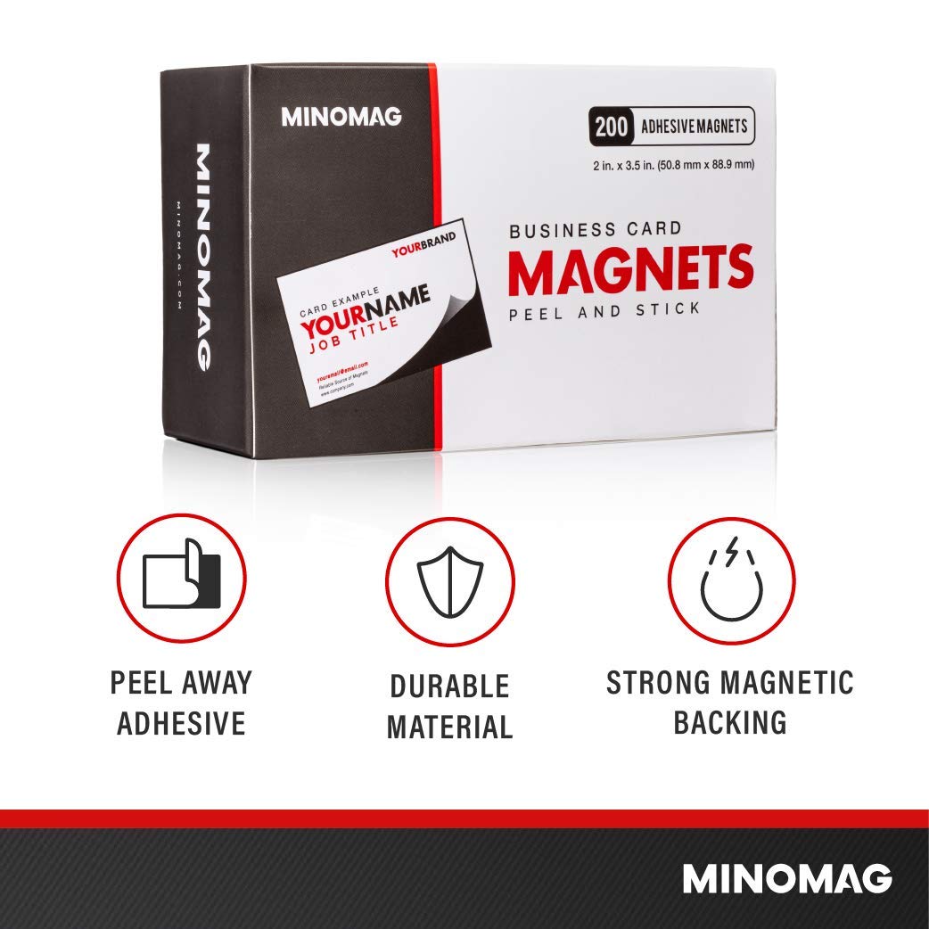 Minomag Business Card Magnets (Box of 200) | Peel and Stick Self Adhesive Magnetic Backings, 3.5