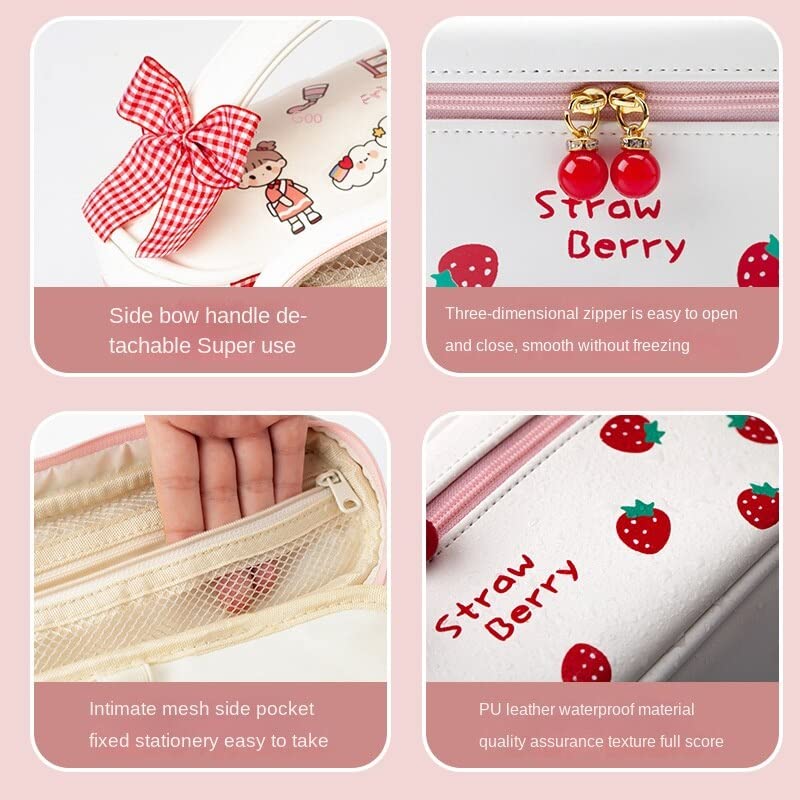 Donloise Large Capacity Pen Pencil Case Kawaii Stationery Pouch, Students PU Leather Aesthetic