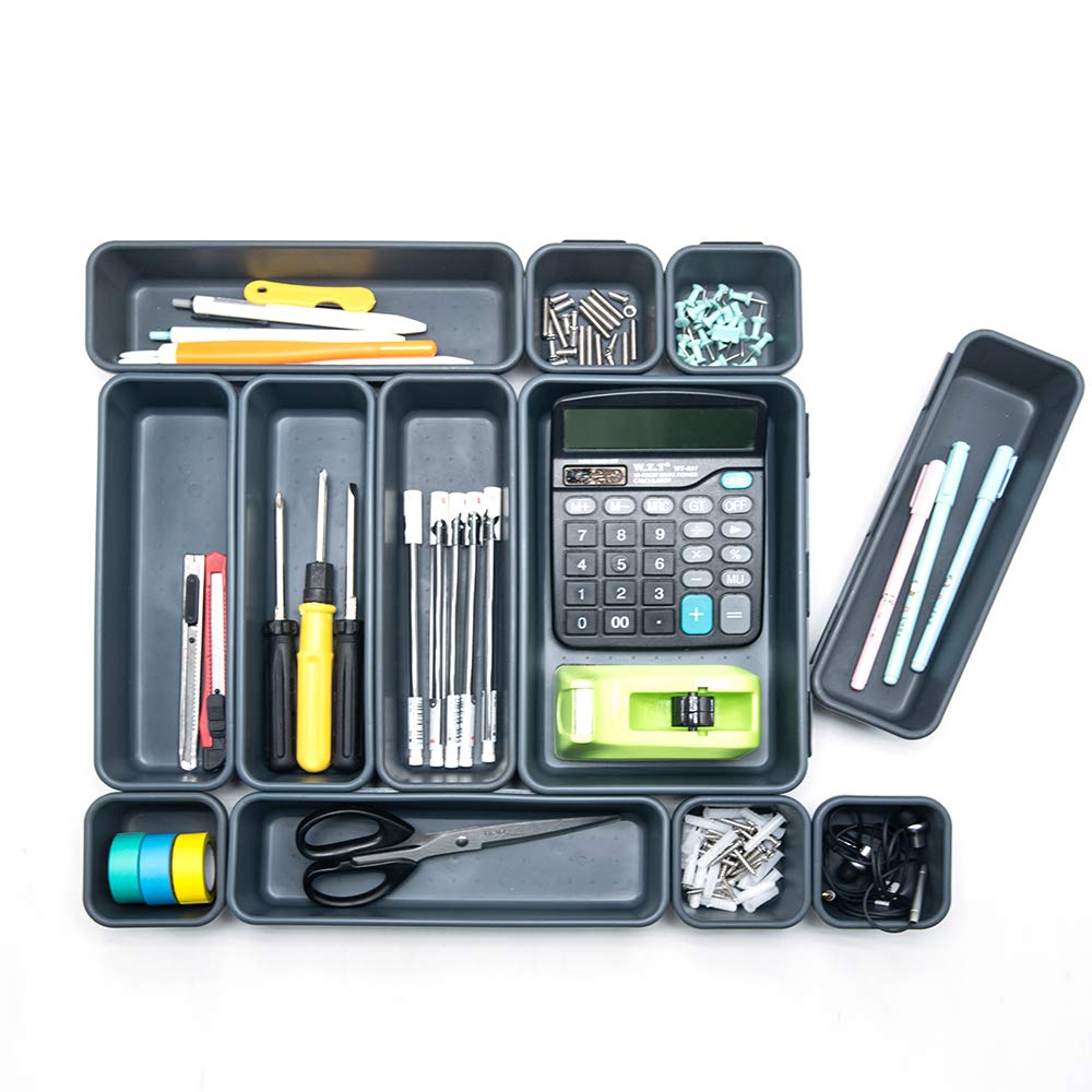 Gonice 18 PCS Interlocking Drawer Organizers Plastic Desktop Organizer Tray