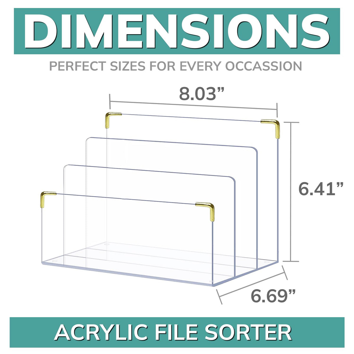 pbf Acrylic File Holder | Clear File Organizer for Desk w/ Gold Accents | Acrylic Desk Organizer