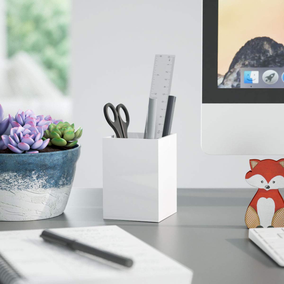 NIUBEE White Acrylic Pen Holder 4 Pack, Desktop Pencil Cup Stationery Organizer for Office Desk