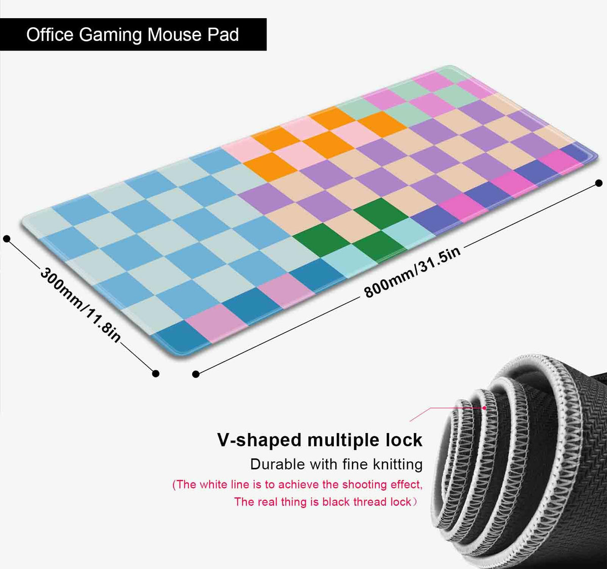 SXCKANG Colorful Checkered Desk Mats, Retro Purple Pink Blue Green Large Desk Pad, Aesthetic