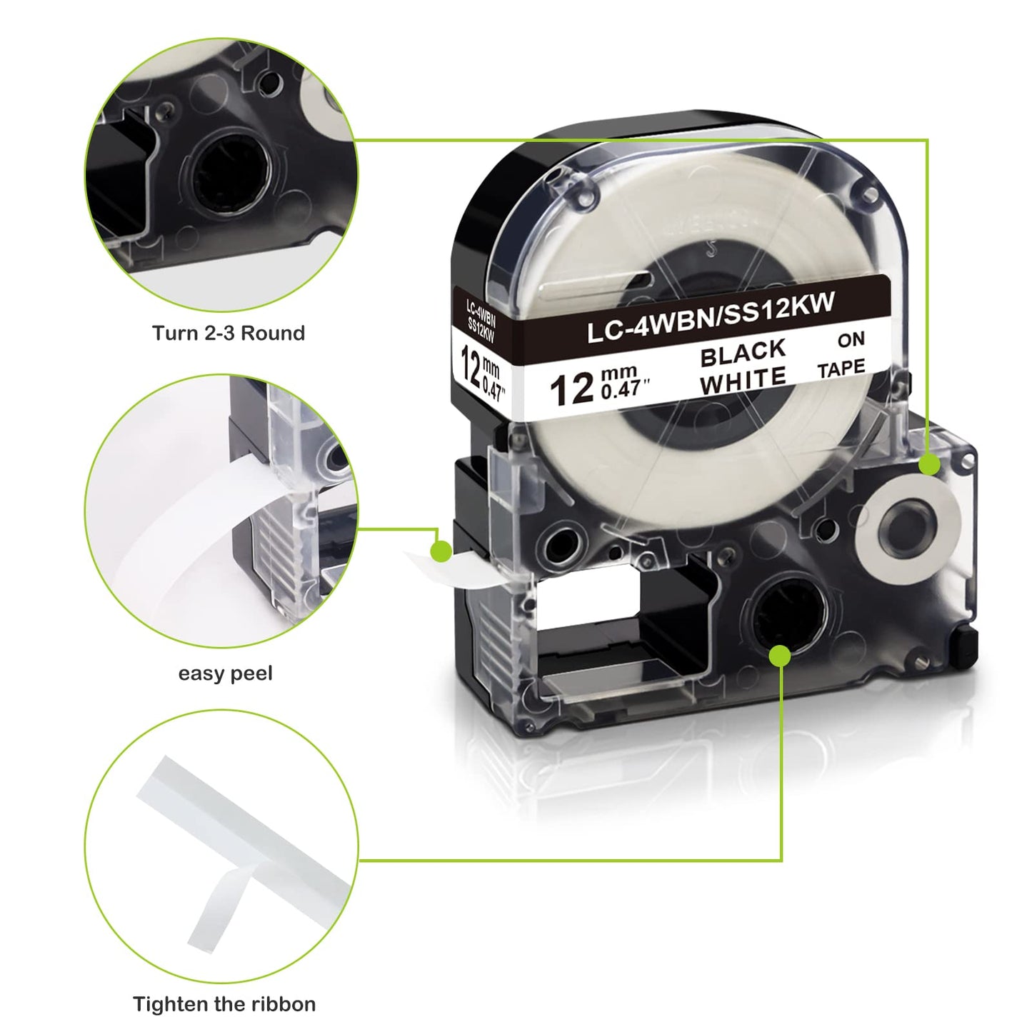 Compatible for Epson Label Maker Tape LK-4WBN LC-4WBN 12mm White 5-Pack