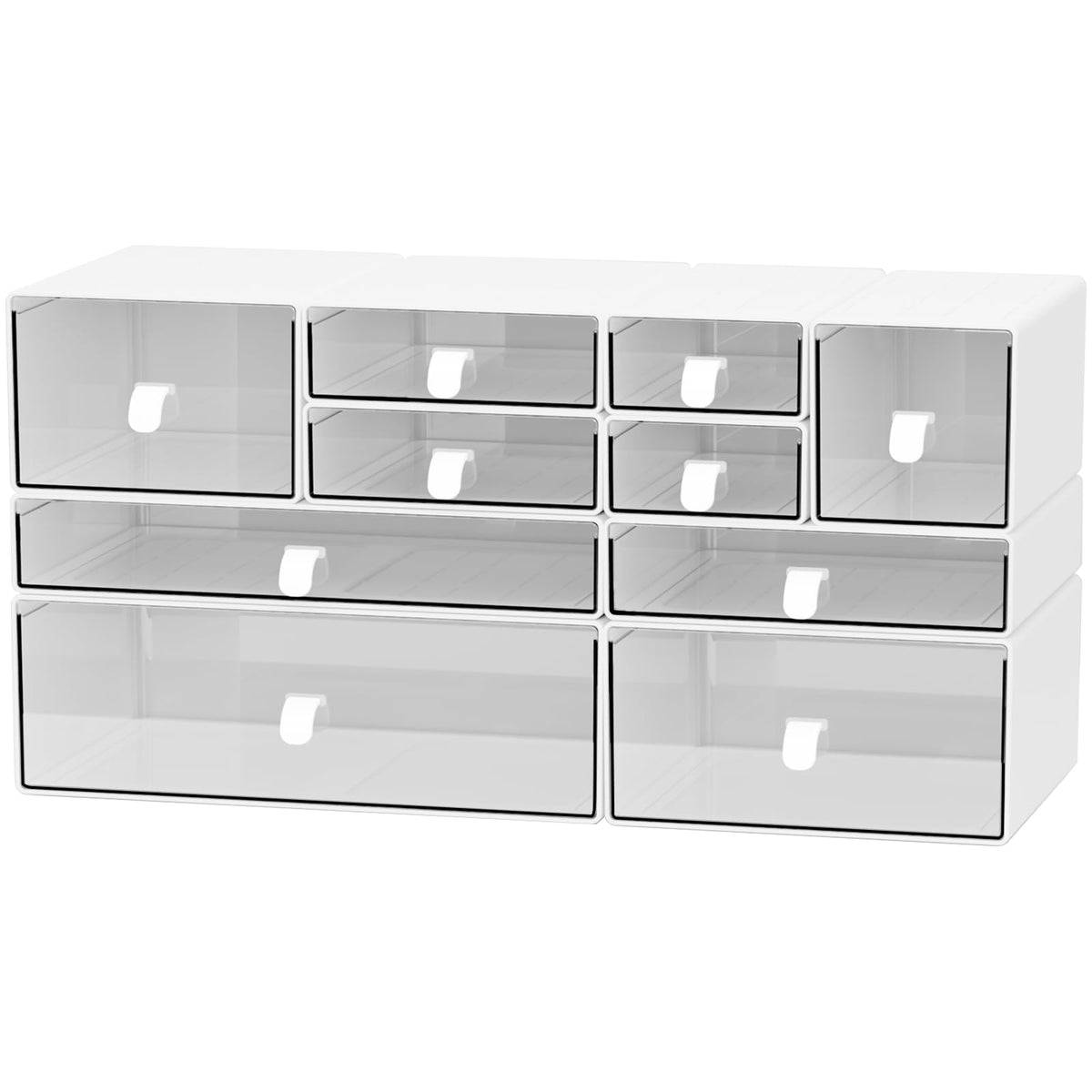 Yashong White & Clear 10-Drawer Stackable Desk Organizer Storage Set