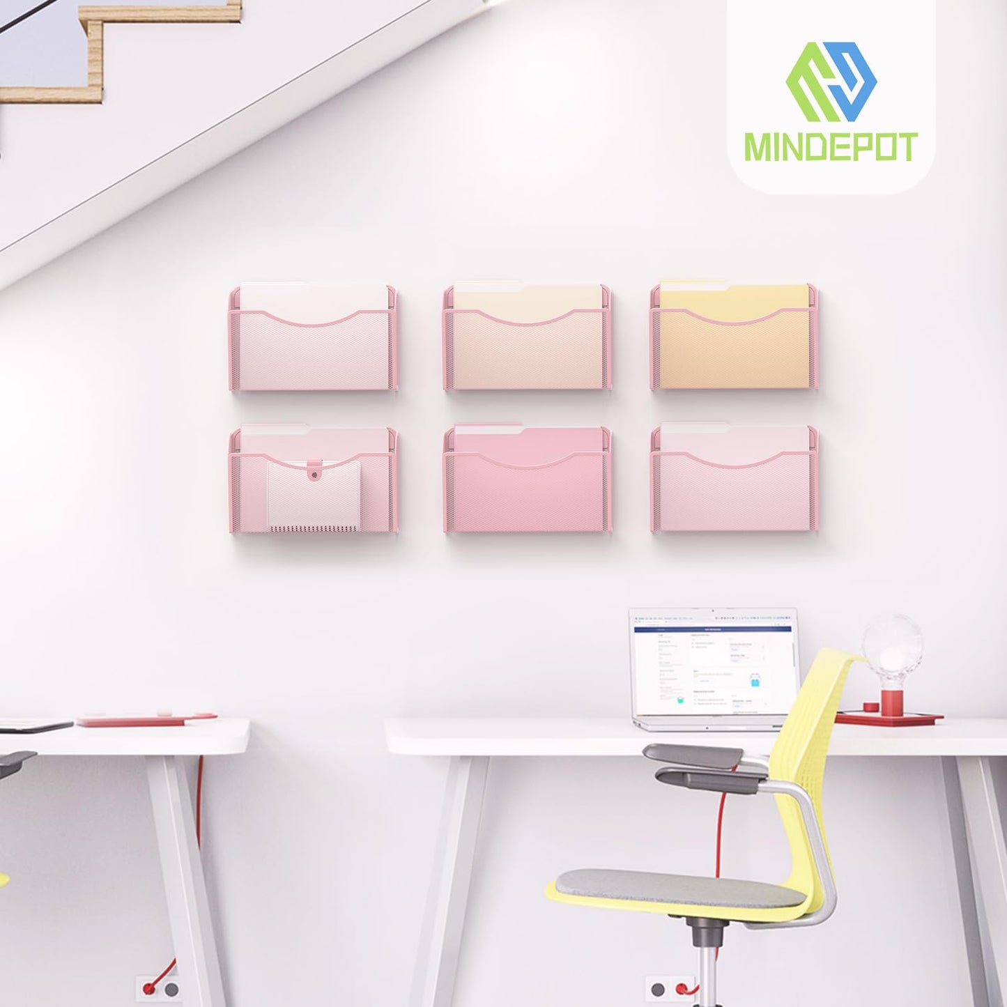 MINDEPOT Wall File Organizer, Hanging Wall File Holder, 3 Pack, Pink