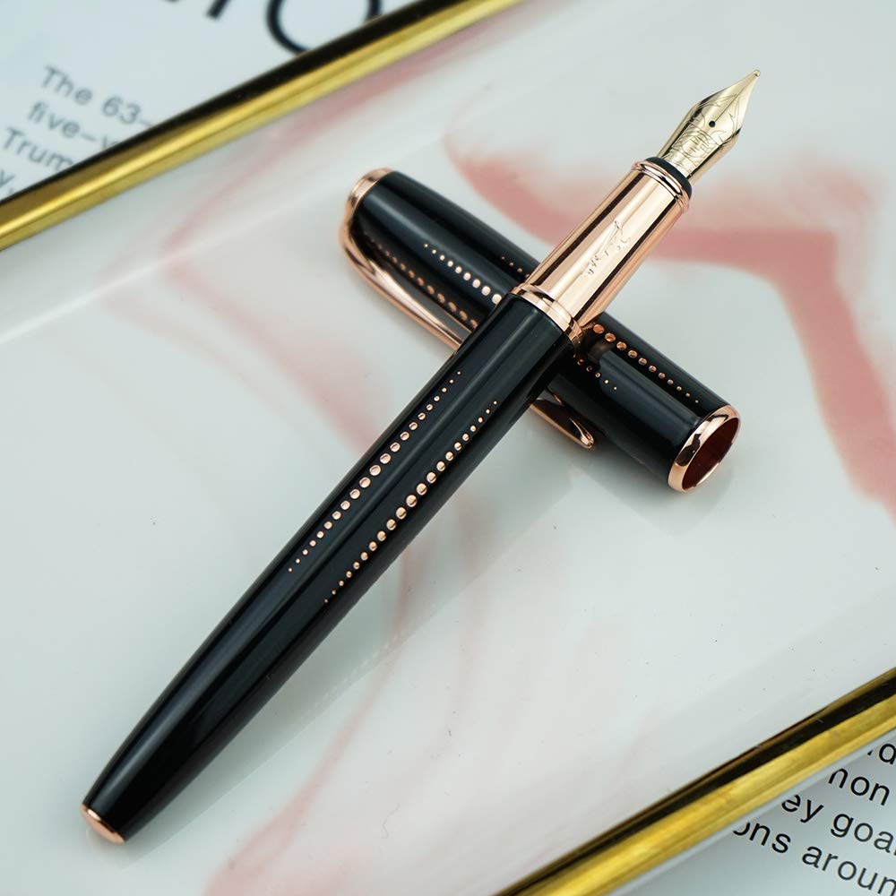 Picasso 916 Black Metal Fountain Pen with Box Iridium Medium Nib Starlit Night Beautiful Golden