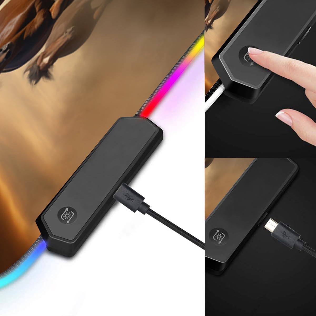RGB Gaming Mouse Pad with Coffee Coaster, XXL Large Glowing LED Mousepad, Anti-Slip Rubber Base