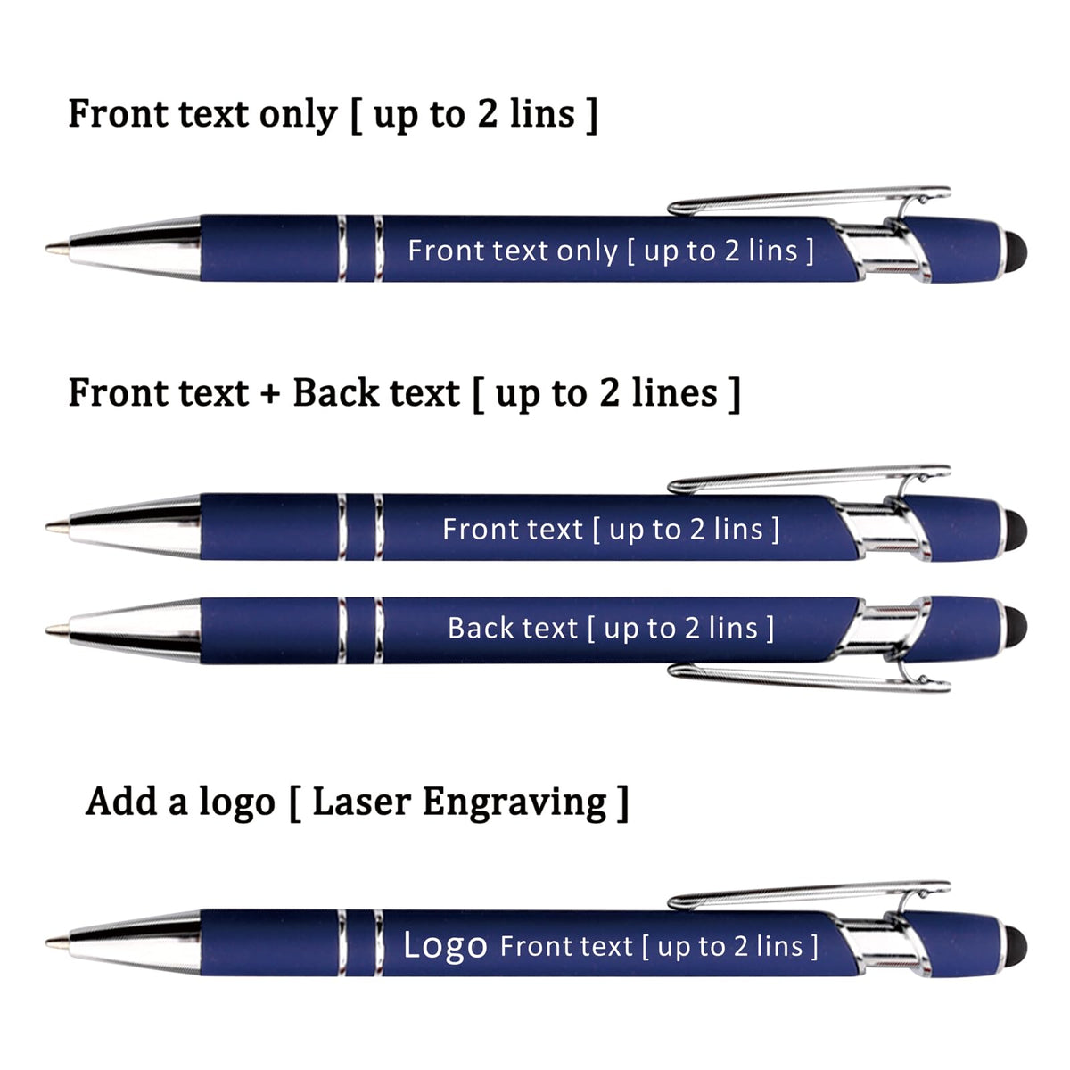 Schivity - Personalized Pens with Stylus - Custom Metallic Printed Name Pens with Black Ink