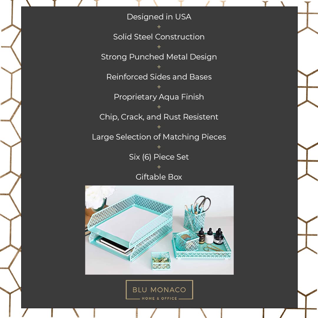 BLU MONACO | Aqua Desk Organizer Set for Women 6 Piece | Mail Sorter Organizer Countertop with