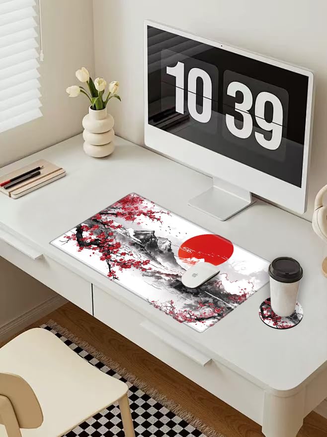 Cherry Blossom Mouse Pad Gaming Desk Mat XL Mousepad 24x12 Desk Pad Sakura Computer Mat Large Mouse
