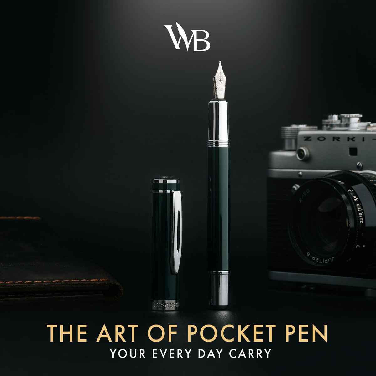 Wordsworth & Black Mini Pocket Fountain Pen for Writing, Medium Nib, Green