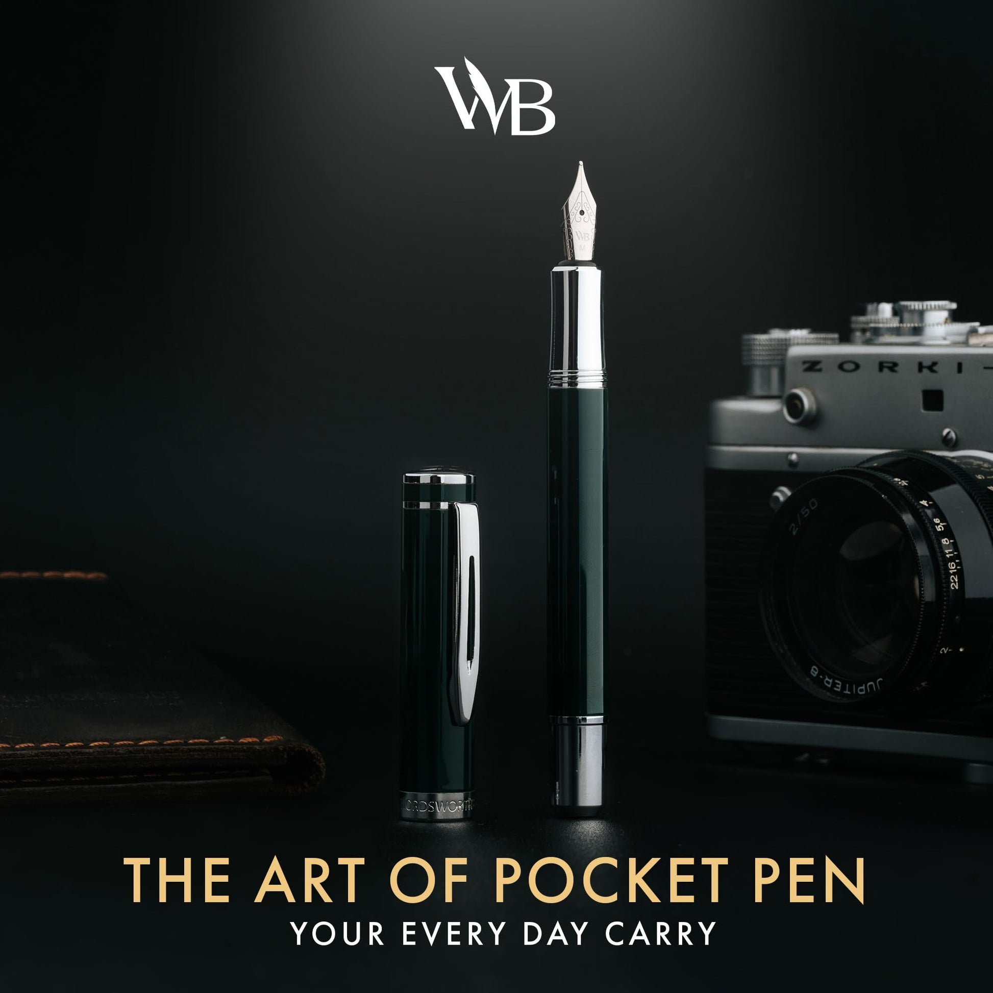 Wordsworth & Black Mini Pocket Fountain Pen for Writing, Medium Nib, Green