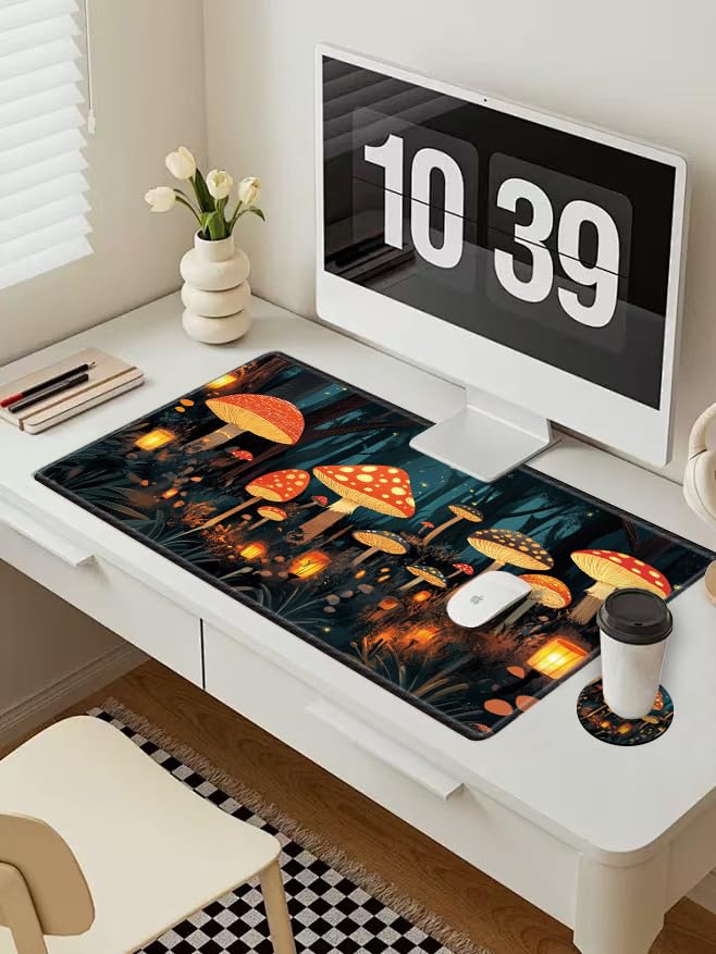 Large Mouse Pad Gaming Desk Pad Mushroom Mousepad for Wireless Mouse XXL 31.5''X15.75'' Big Desk