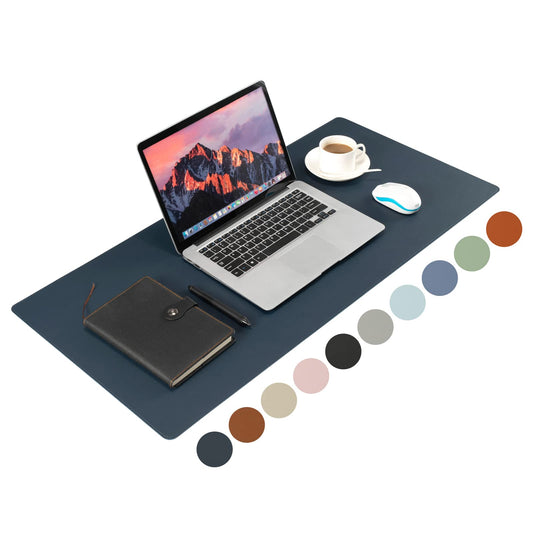 Wolaile PU Leather Desk Pad Blotter,Navy Waterproof Office Desktop Mat for Men,36x17in Non-Slip