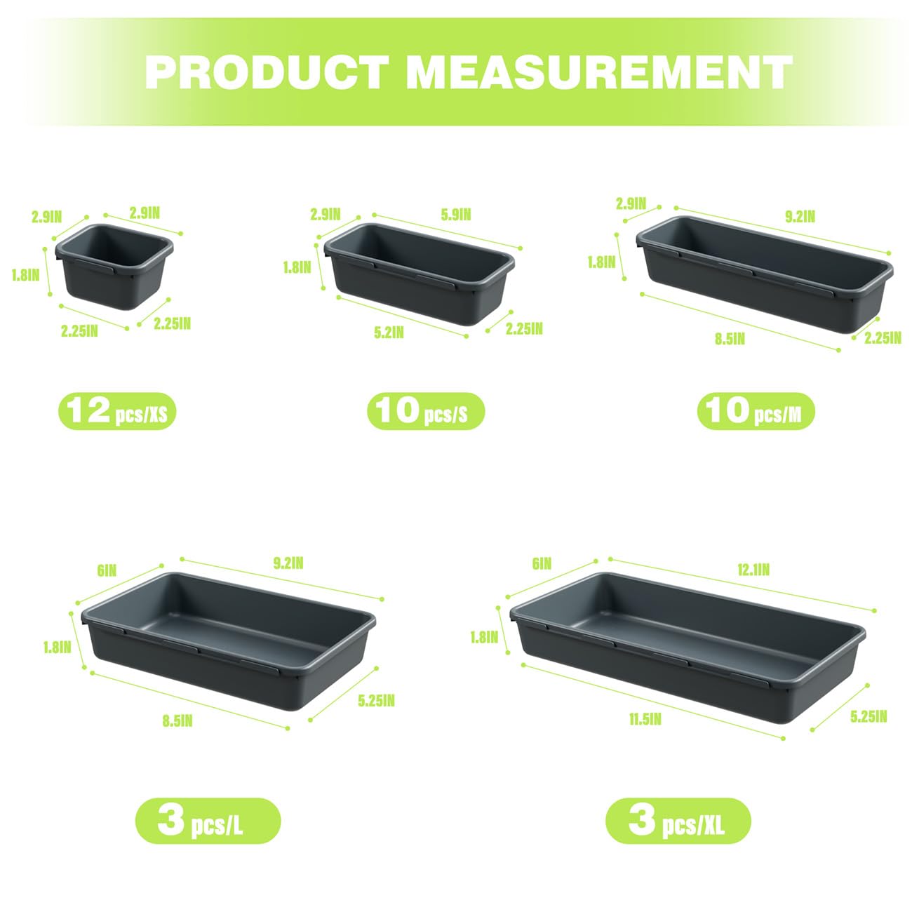 BYCY 38PCS Interlocking Desk Drawer Organizer Tray Divider Set, Plastic Black Desk Organizer