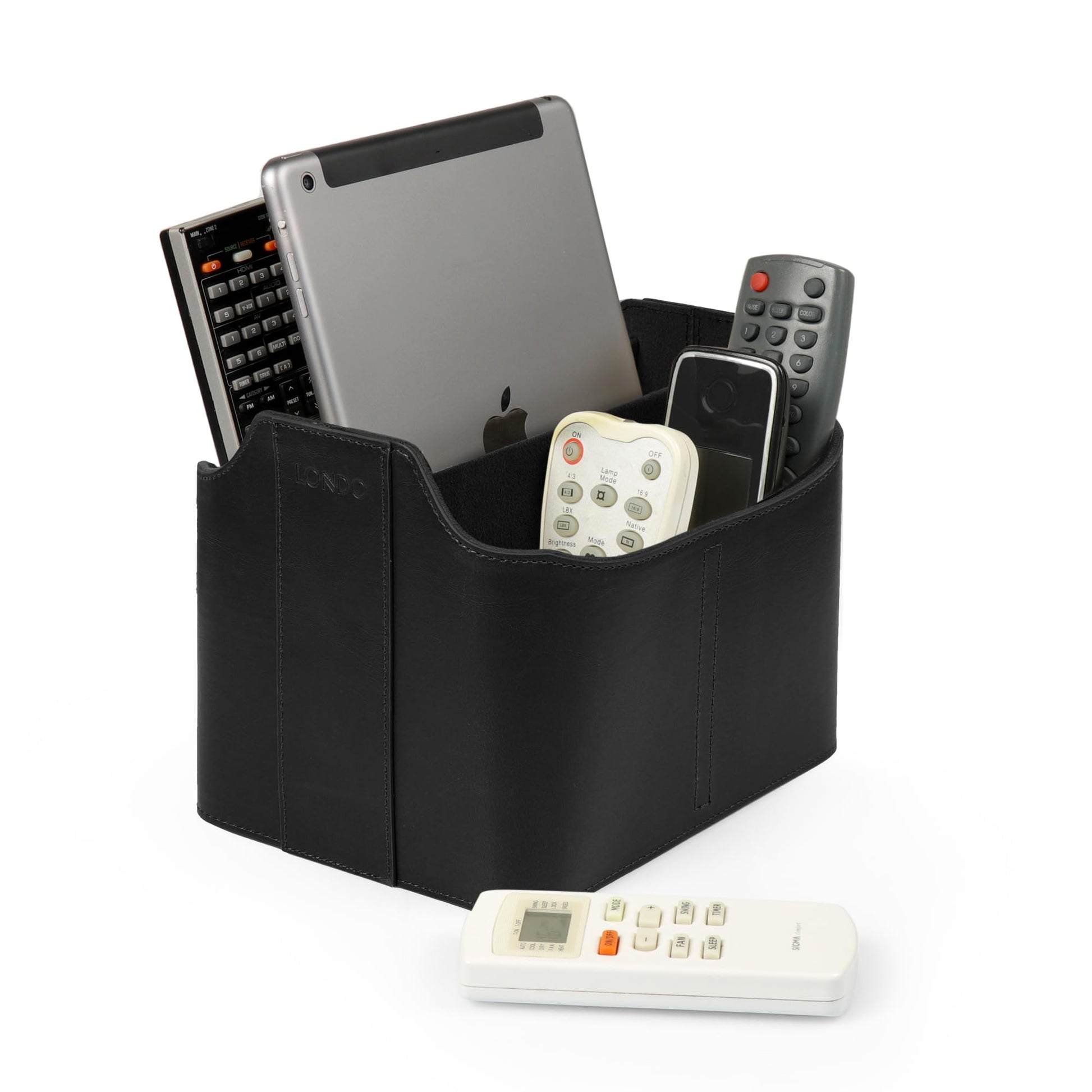 Londo PU Leather Remote Control Holder, Office Supplies Desk Organizer with Tablet Slot, Makeup