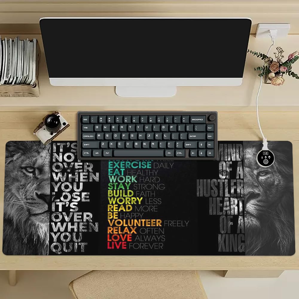 Reateforin Black Gray Lion Keyboard Mat Positive Saying Mousepad Office Long Mouse Pad It is not