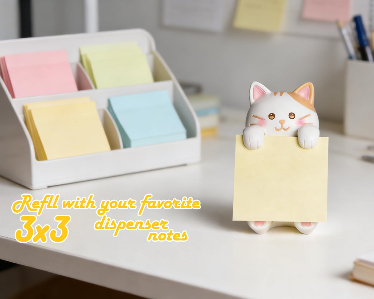 HORTIX Cat Pop-Up Sticky Note Dispenser for 3 x 3 in Notes, Ginger Cat