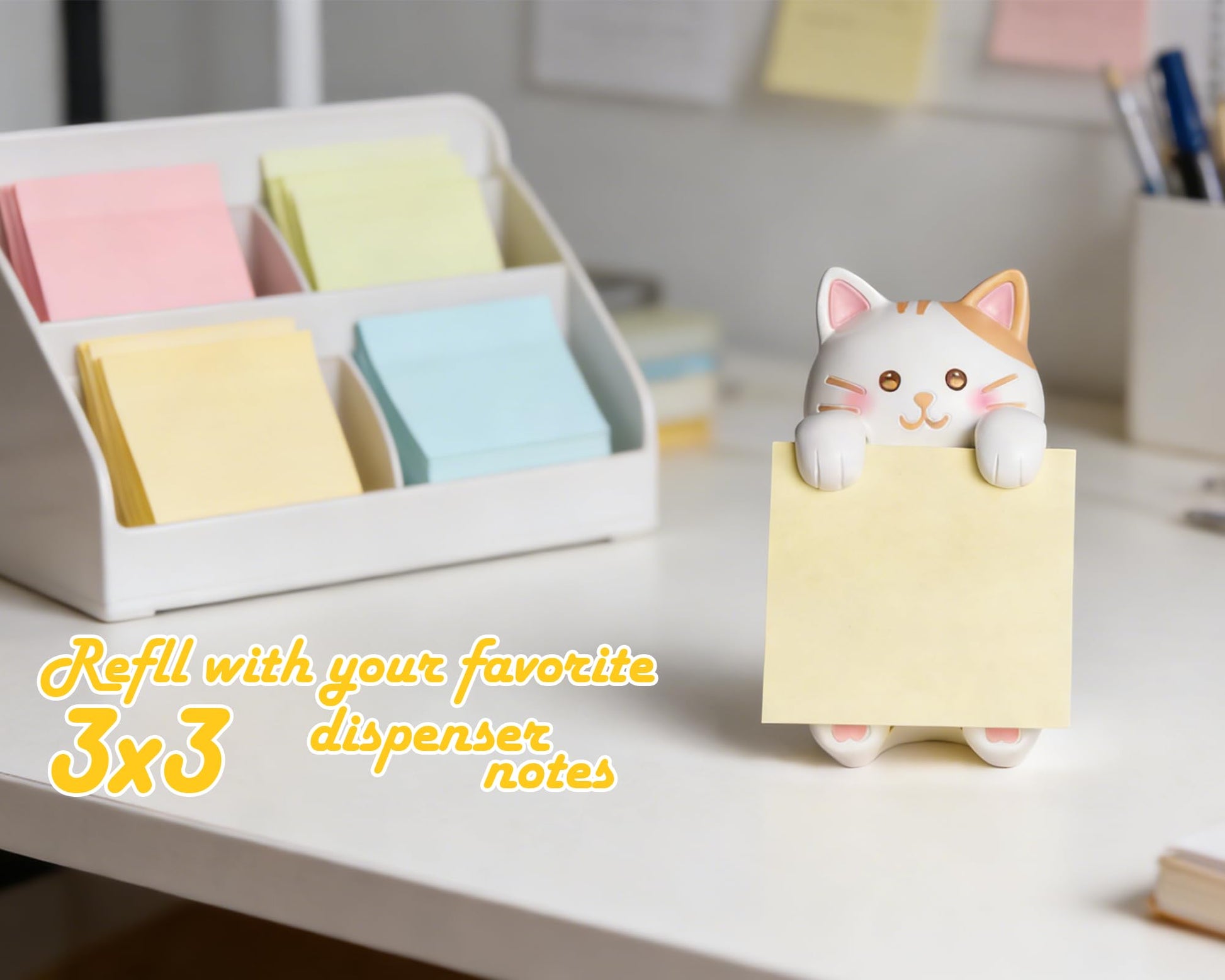 HORTIX Cat Pop-Up Sticky Note Dispenser for 3 x 3 in Notes, Ginger Cat