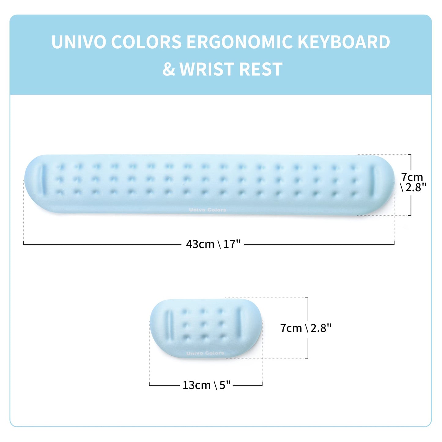 UnivoColors Light Blue Keyboard Wrist Support and Mouse Wrist Rest Set, Made of Memory Foam Soft