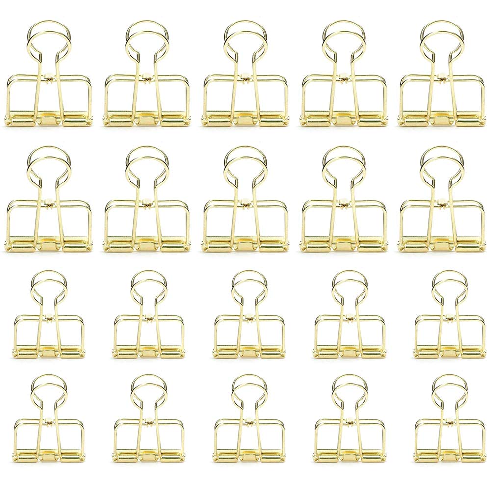 DEEDYGO 20 PCS Gold Wire Binder Clips, Assorted Sizes (10 Medium, 10 Small)