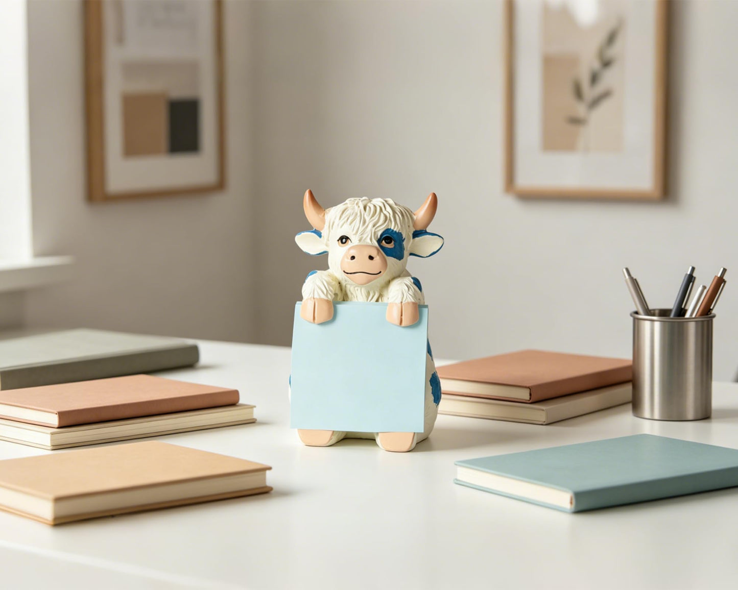HORTIX Highland Cow Pop-Up Sticky Note Dispenser for 3 x 3 in Notes, Blue