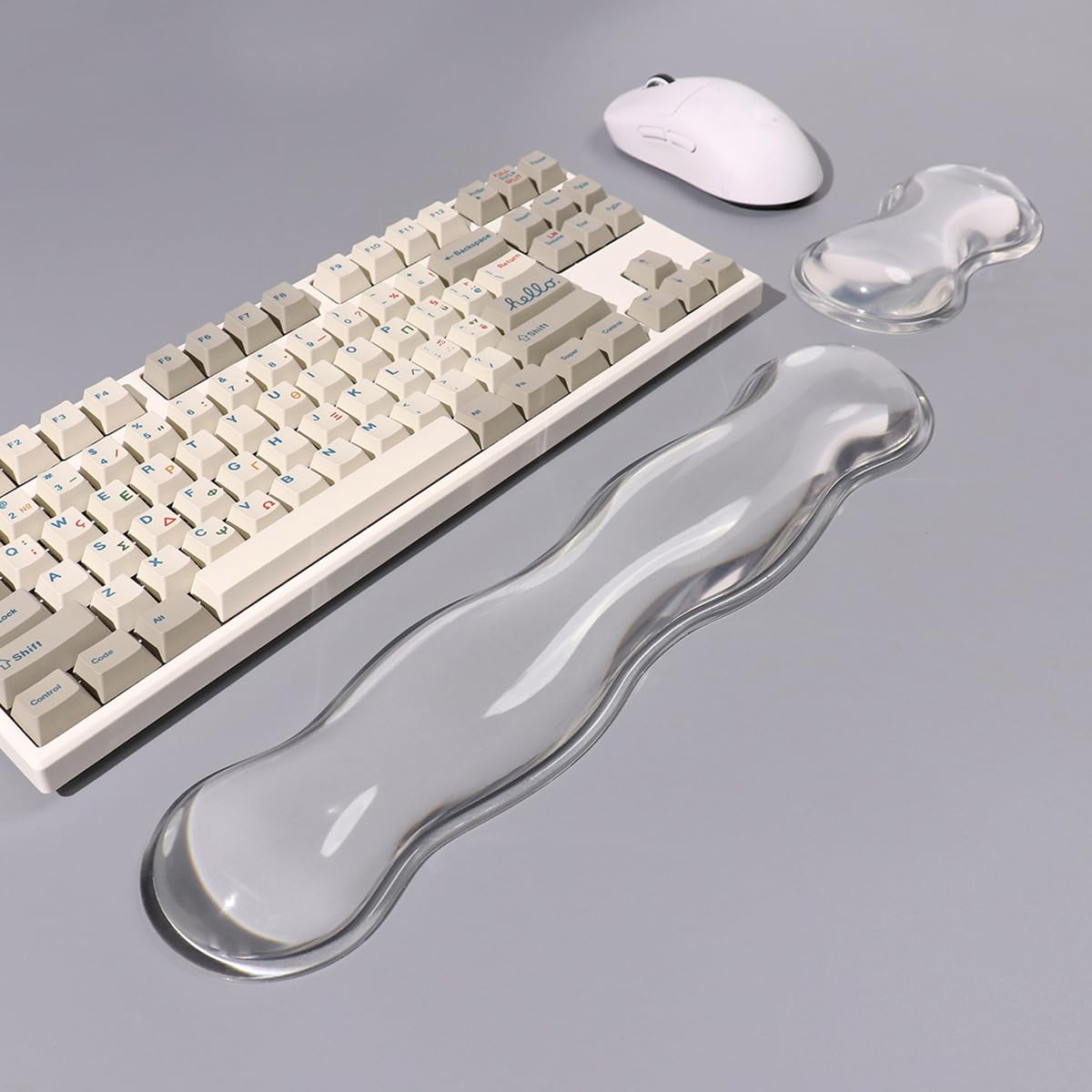 Sumgsn White Gel Wrist Rest Set, Clear Keyboard and Mouse Rest for 60%/75%