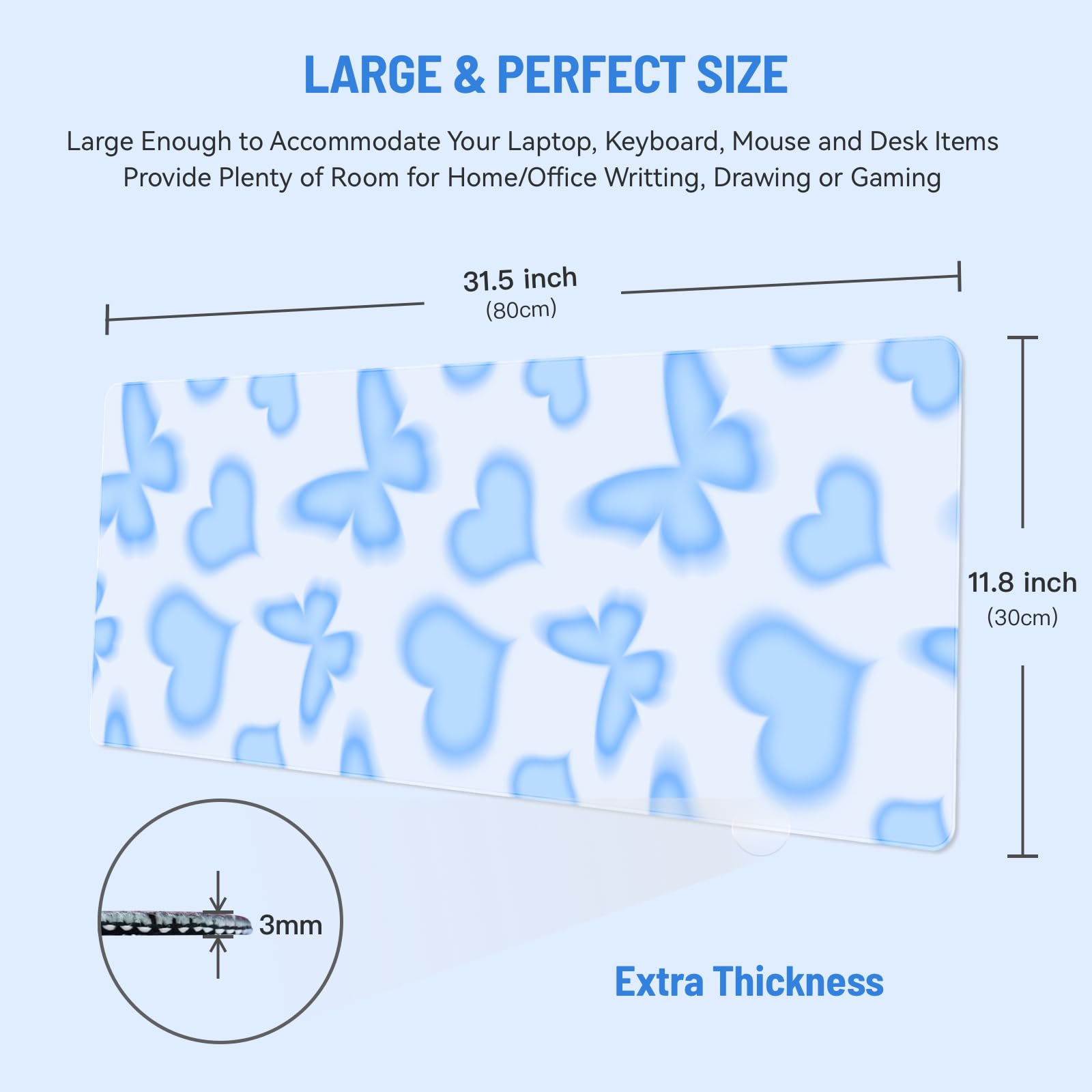 Stanoha Cute Desk Mat for Keyboard Desktop Extra Large Mouse Pad, Butterfly