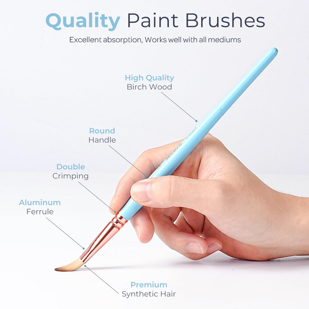Nicpro 30pcs Paint Brush Set, Aesthetic Pastel Paintbrushes with Paint Spatula and Cloth Roll