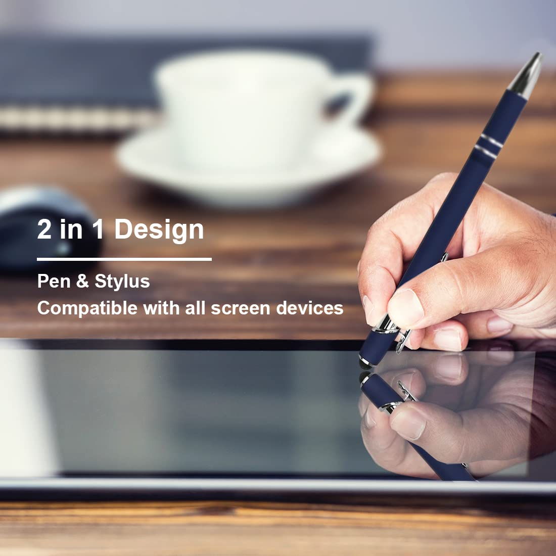 Oddmoal Ballpoint Pen with Stylus Tip, Soft Touch Click Metal Pen, 1.0mm Medium Point, Black Ink