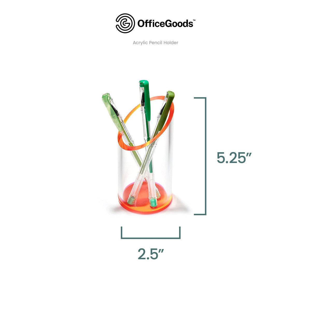 OfficeGoods Acrylic Pen Holder, 5.25” H x 2.5” W, Neon Red