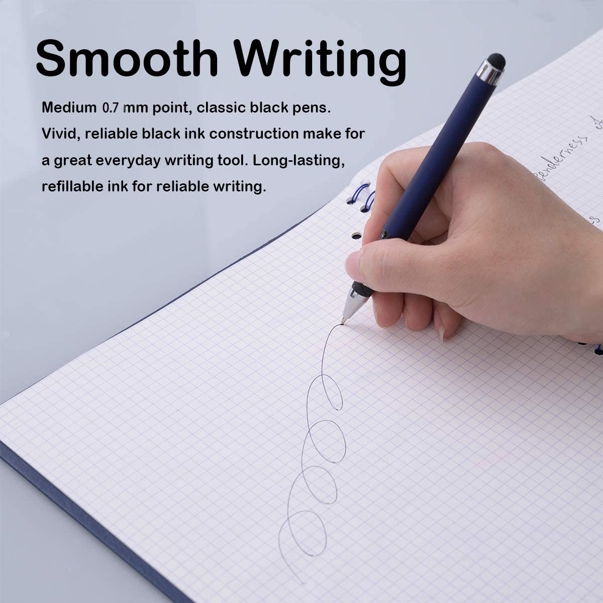 MiSiBao 0.7mm Black Ink Gel Ink Rollerball Pens 2 in 1 Medium Point Pens with Stylus Work Pen