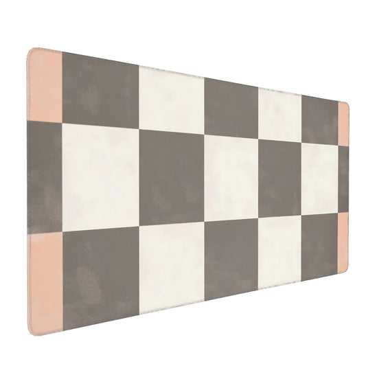 Cute Aesthetic Checkered Gaming Mouse Pad, Pastel Boho Desk Mat with Anti-Slip Base & Stitched