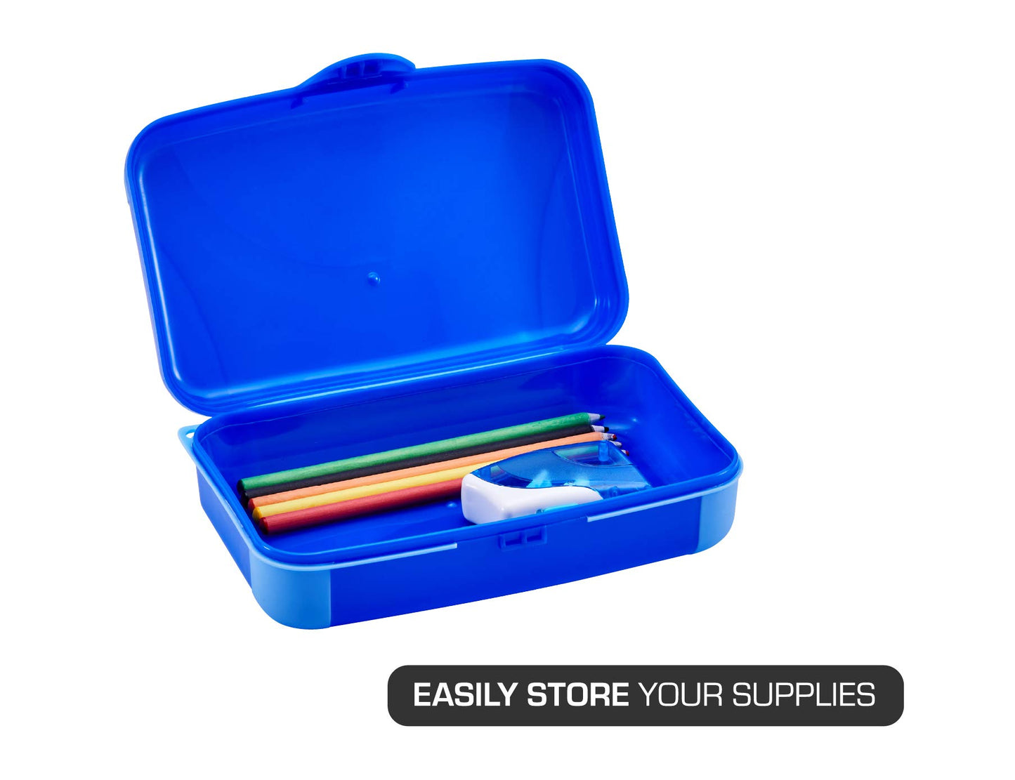 LockerMate by Bostitch Hard Pencil Case, Durable Plastic Pencil Box, Kid-Friendly Colors in Blue &