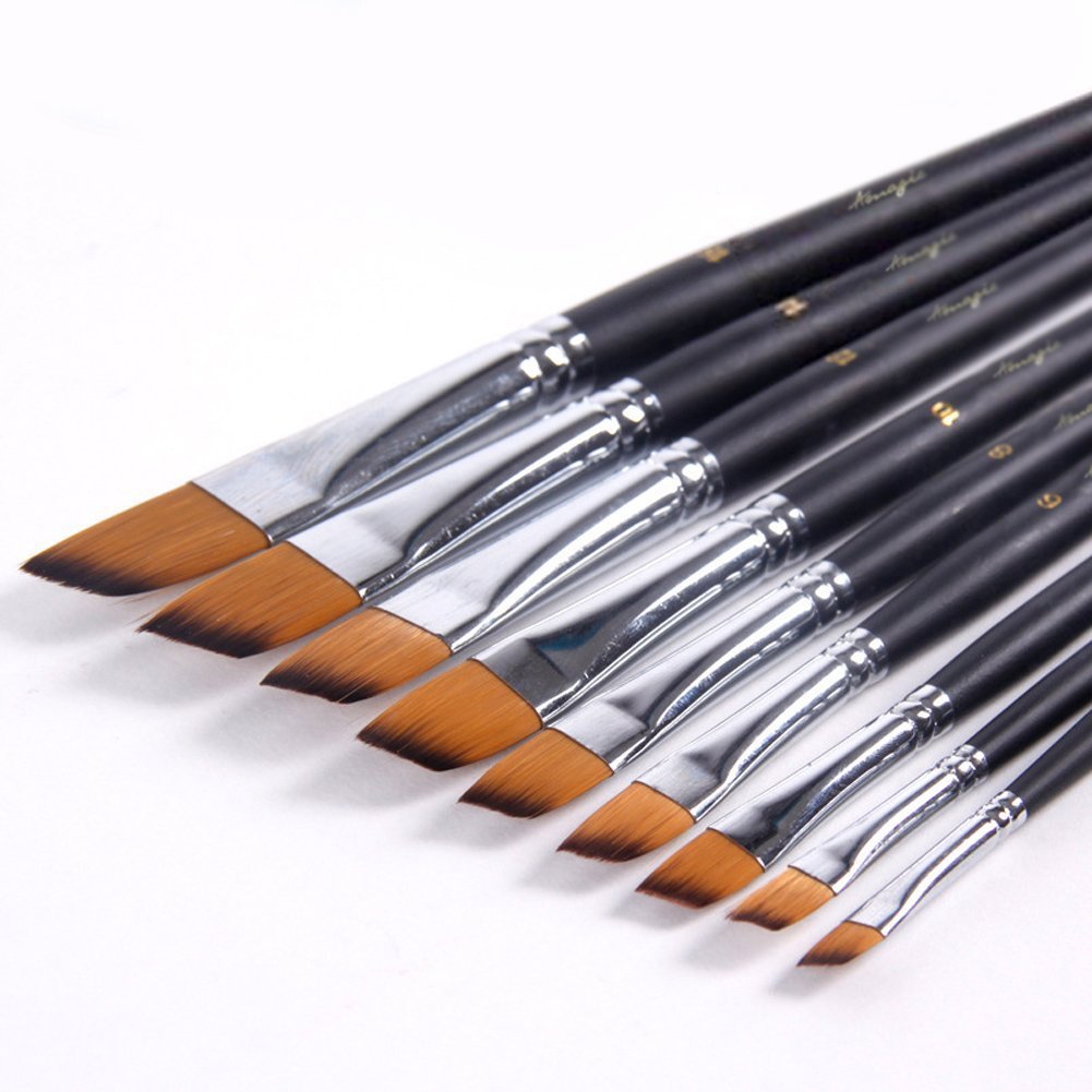 Amagic 9Pcs Angled Flat Tipped Art Paintbrush Set with Storage Container - Anti-Shedding Synthetic