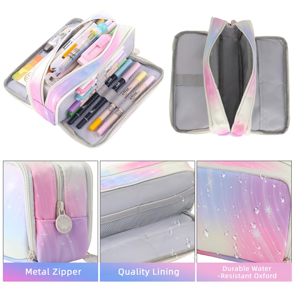 iSuperb Large Pencil Case 3 Compartments Pencil Pouch Big Capacity Pencil Bag Oxford Stationery