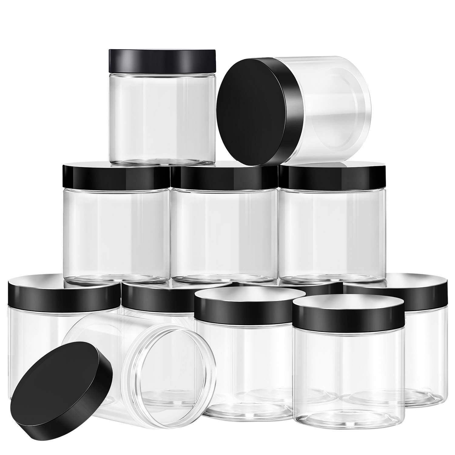 Satinior 12 Pack 8 oz Plastic Jars with Lid Empty Storage Container, Black