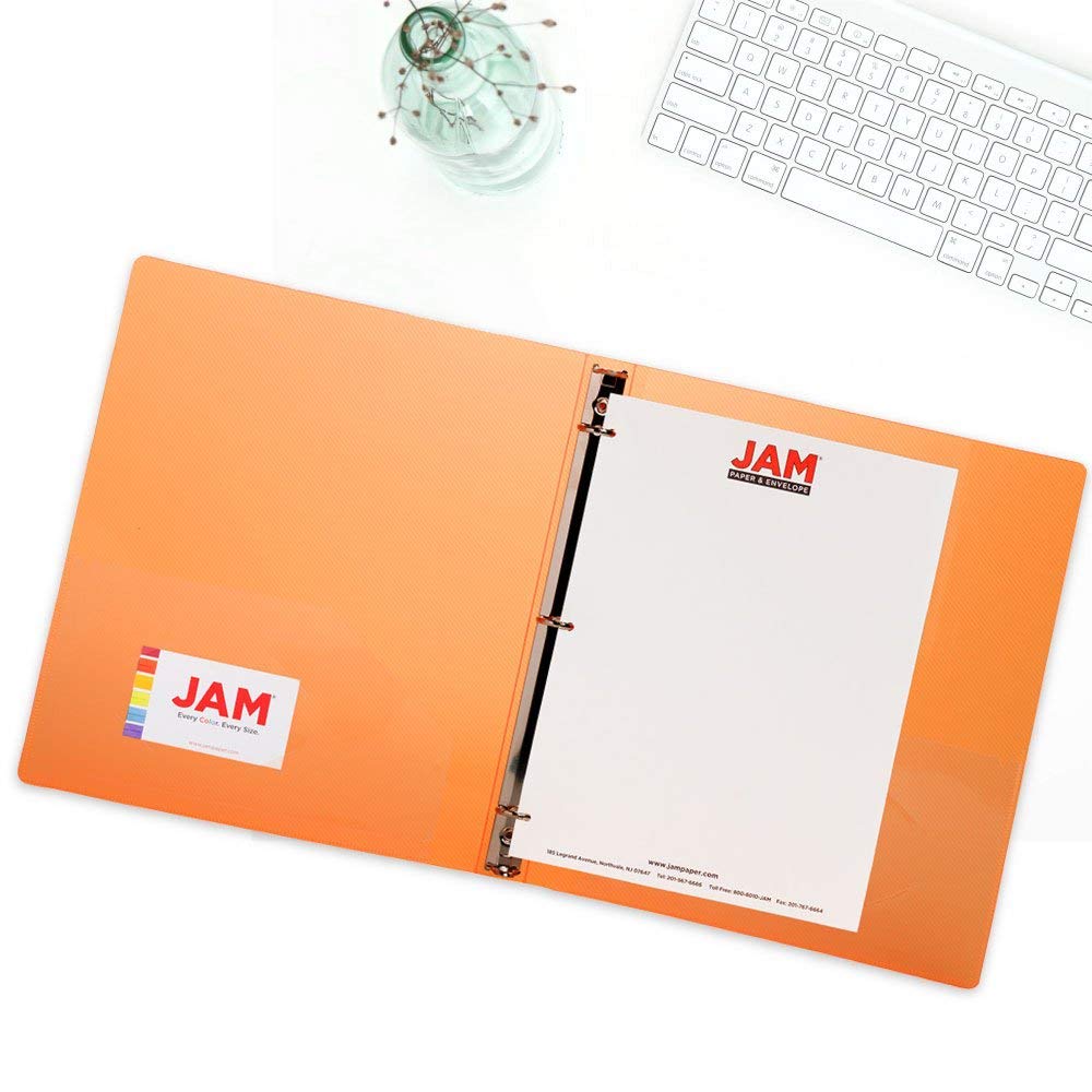 JAM PAPER Plastic 0.75 inch Binder - Orange 3 Ring Binder - Sold Individually