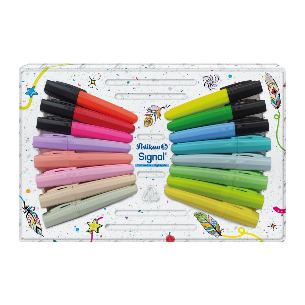 Pelikan Signal Highlighters Pack of 16 Assorted Colours in Folding Box with Owl Print