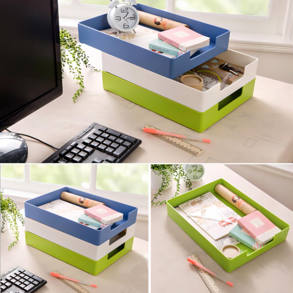 RHONZHAO Stackable Letter Tray, 2 Pack Blue, Desk Organizer