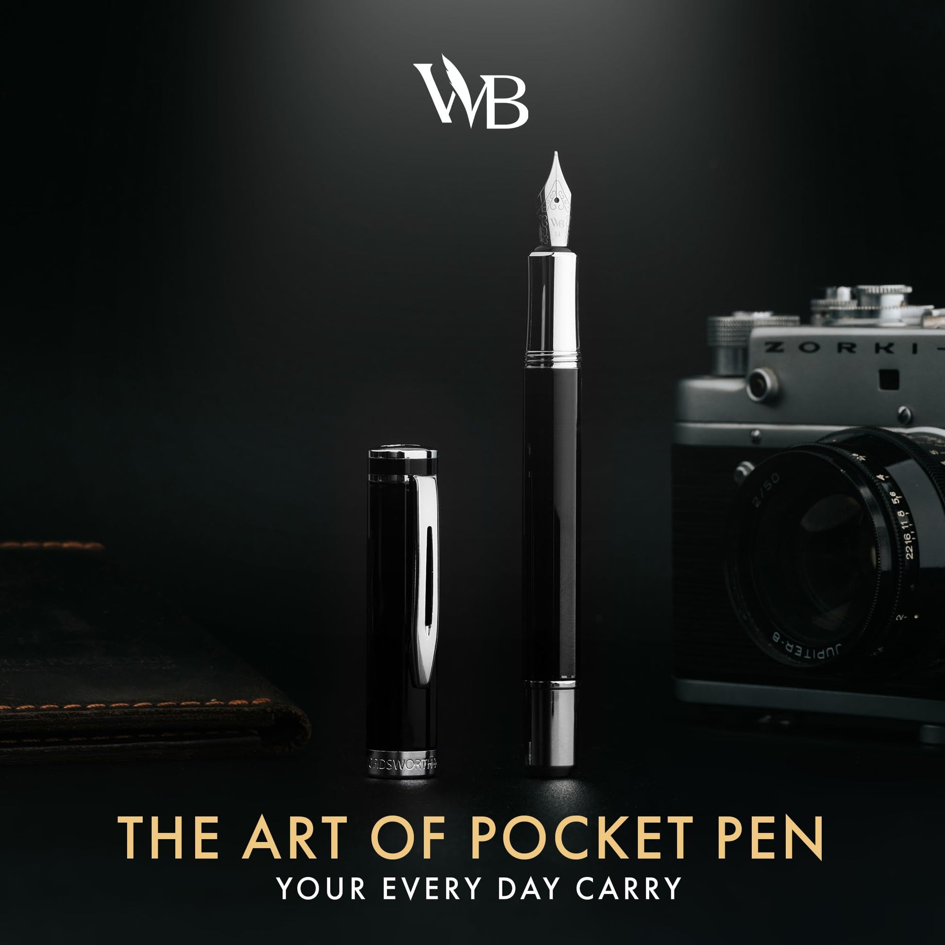 Wordsworth & Black Mini Pocket Fountain Pen for Writing, Medium Nib, Black