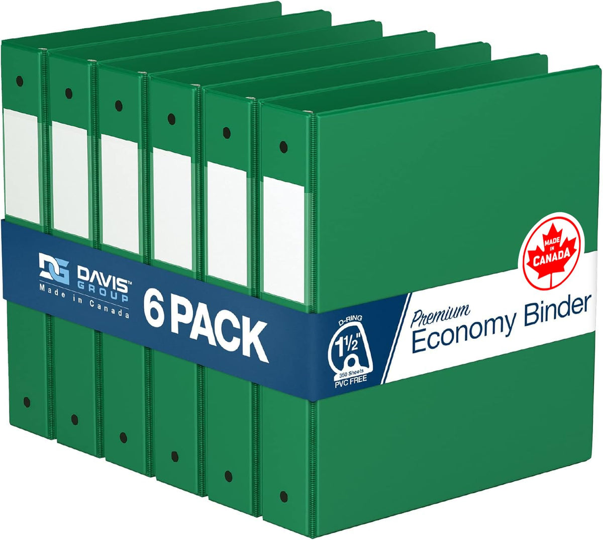 Premium Economy 3-Ring Binder, Spine Label, 1.5" D Rings, Green, 6 Pack