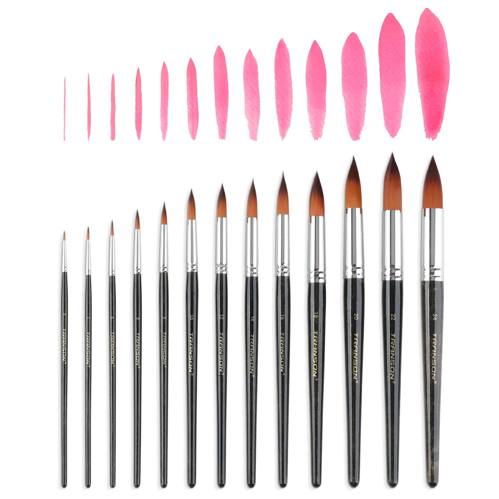 Transon 13pcs Round Paint Brush Set Synthetic Bristle Complete Round Brush Set for Watercolor