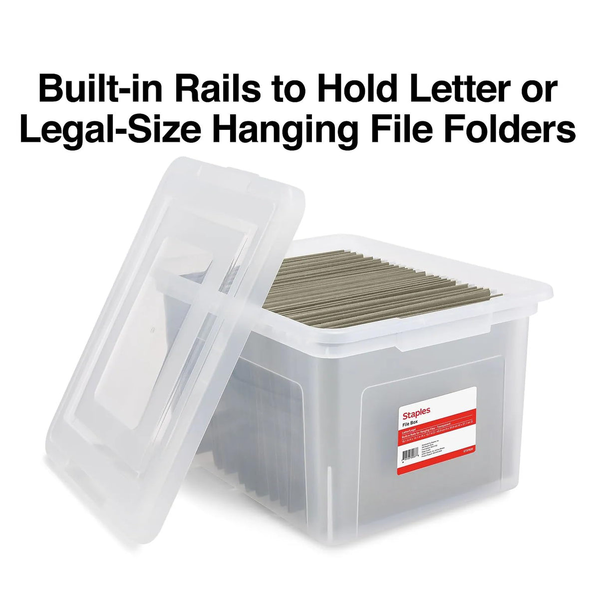 STAPLES Plastic File Box with Snap Lid, Letter/Legal Size, Clear, 4/Carton