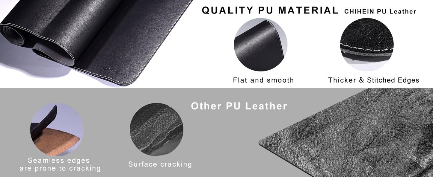 Chihein 55" x 28" 4XL PU Leather Desk Mat (Black/Gray), Huge Mouse Pad, Double-Sided Use Desk