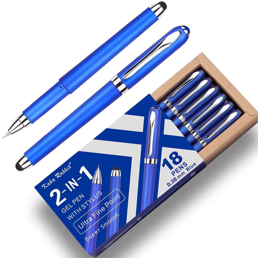 KAKA RABBIT Gel Ink Rollerball Stylus Pen - 18 Pack,0.38mm Gel Pen Extra Fine Point,2 in 1