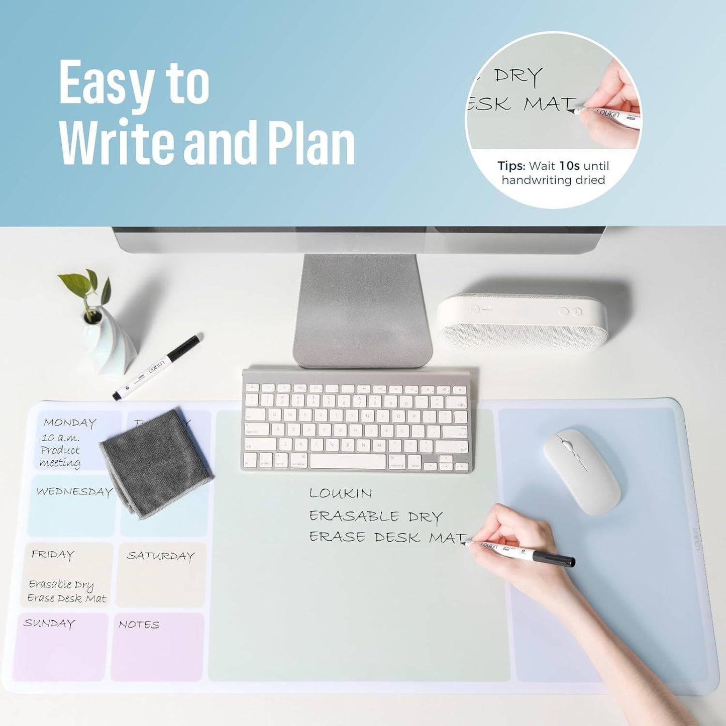 loukin Non-Slip Dry Erase Desk Mat, 32''x14'' Writing Mouse Pad for Office