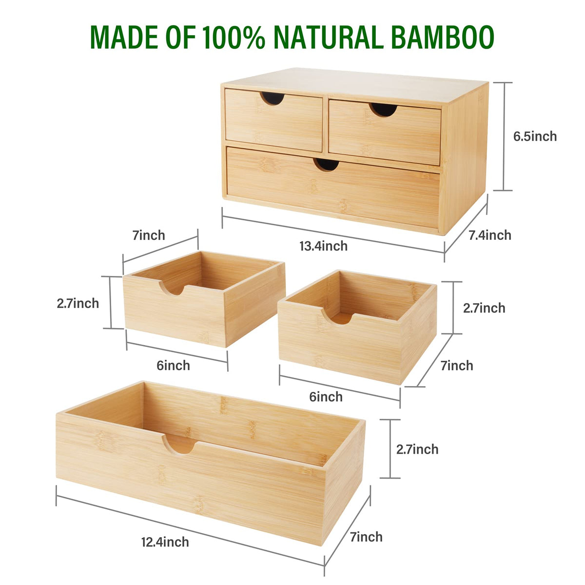 Charmewooden Bamboo Desk Organizer With Drawers Countertop Drawers Counter Storage Box Corner Desk
