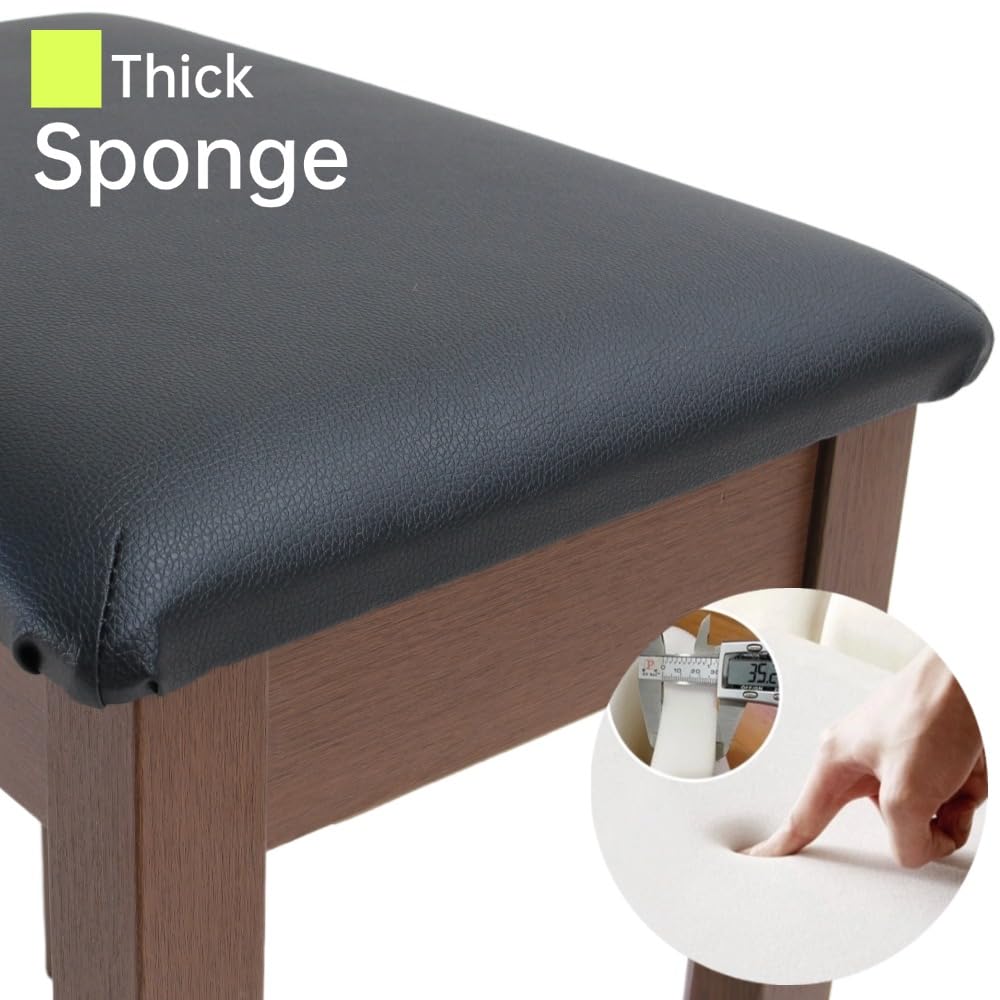 Sanpuli Solid Wood Piano Bench with Storage, Piano Stool and Padded Cushion, Keyboard Bench with